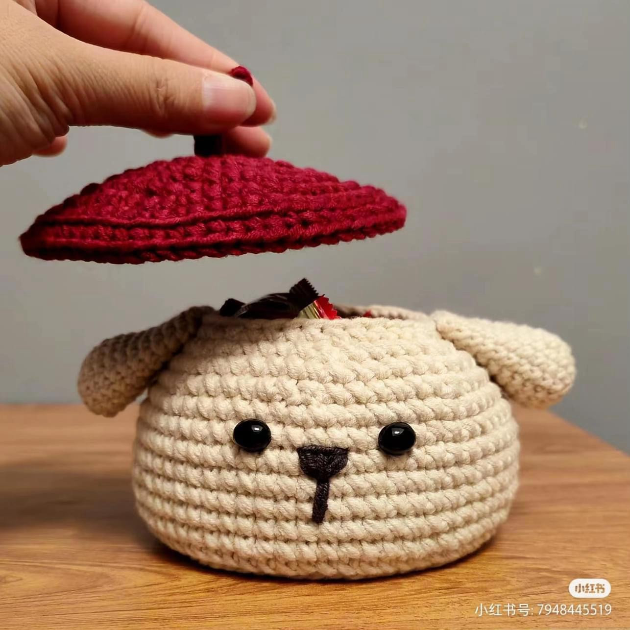 Crochet Chart: Cute Bear Candy Box with Red Beret