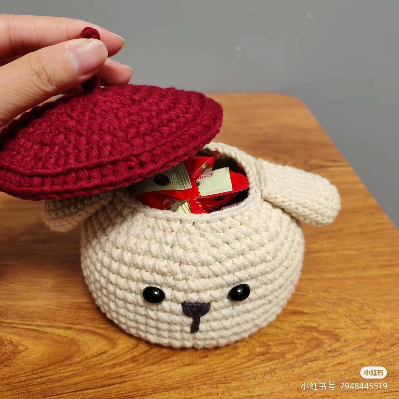 Crochet Chart: Cute Bear Candy Box with Red Beret