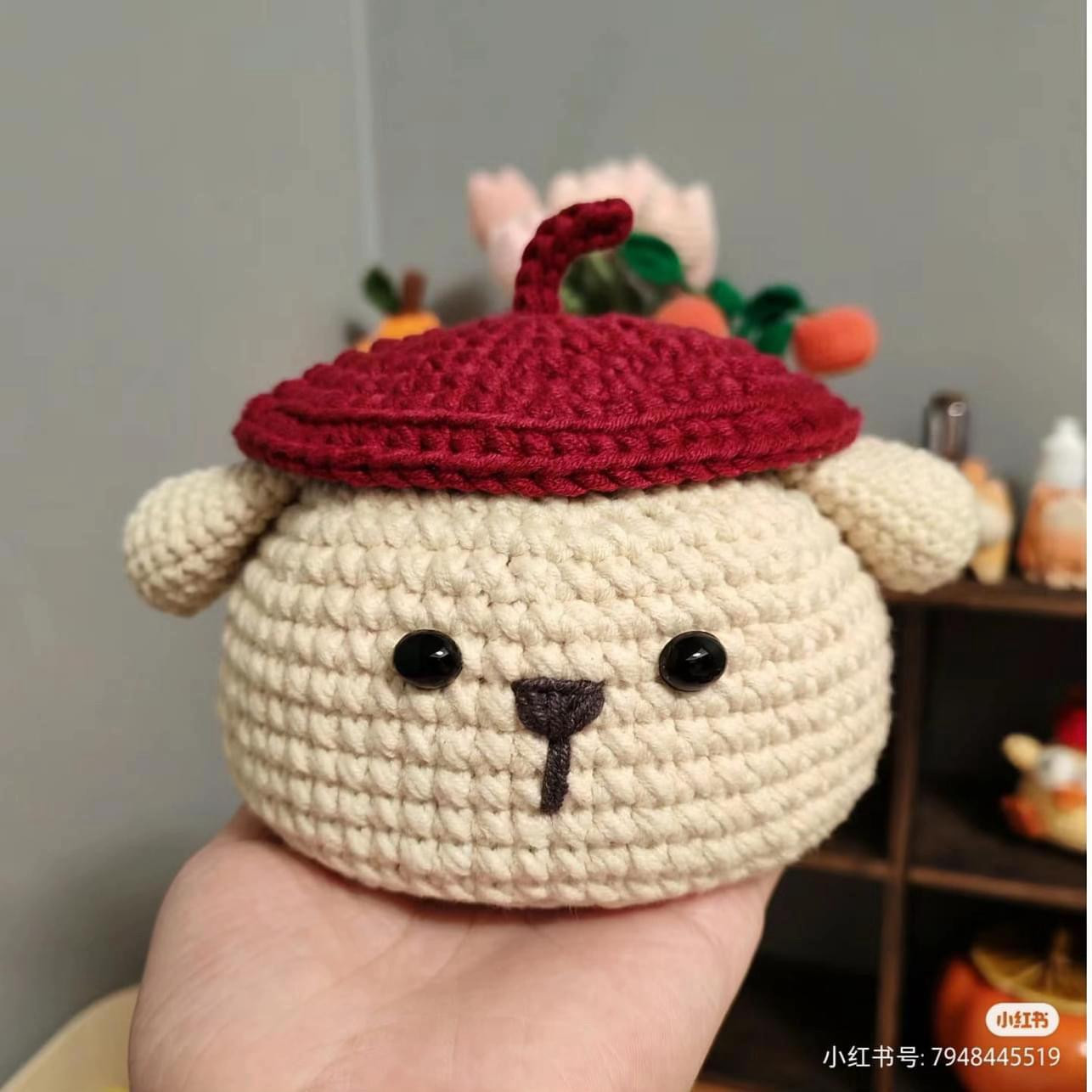 Crochet Chart: Cute Bear Candy Box with Red Beret