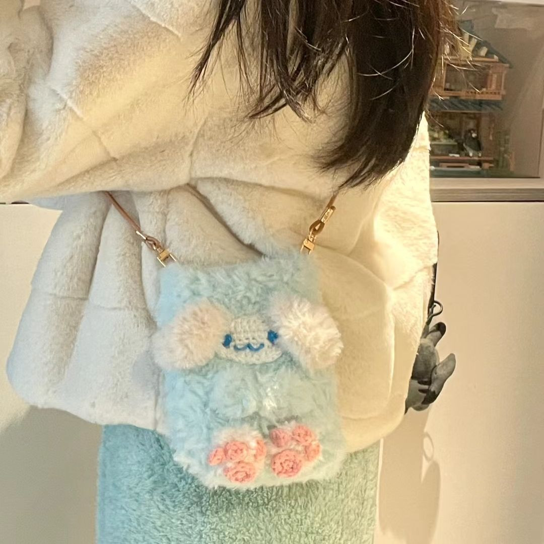 Crochet Chart: Cute Blue Fluffy Dog Phone Bag Pattern