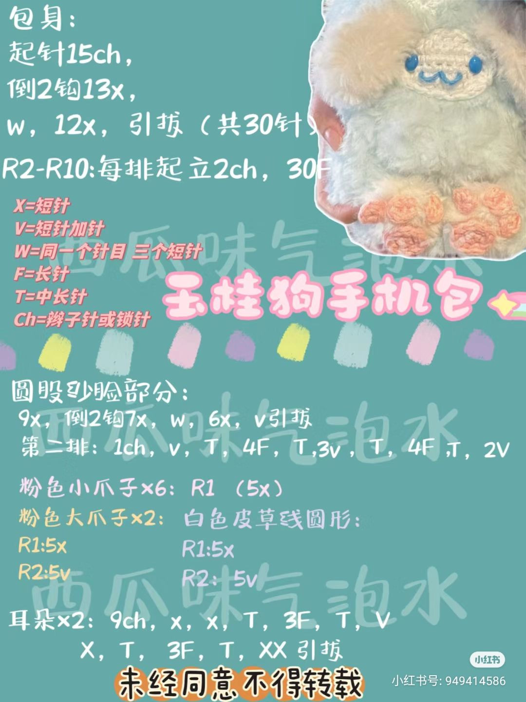 Crochet Chart: Cute Blue Fluffy Dog Phone Bag Pattern