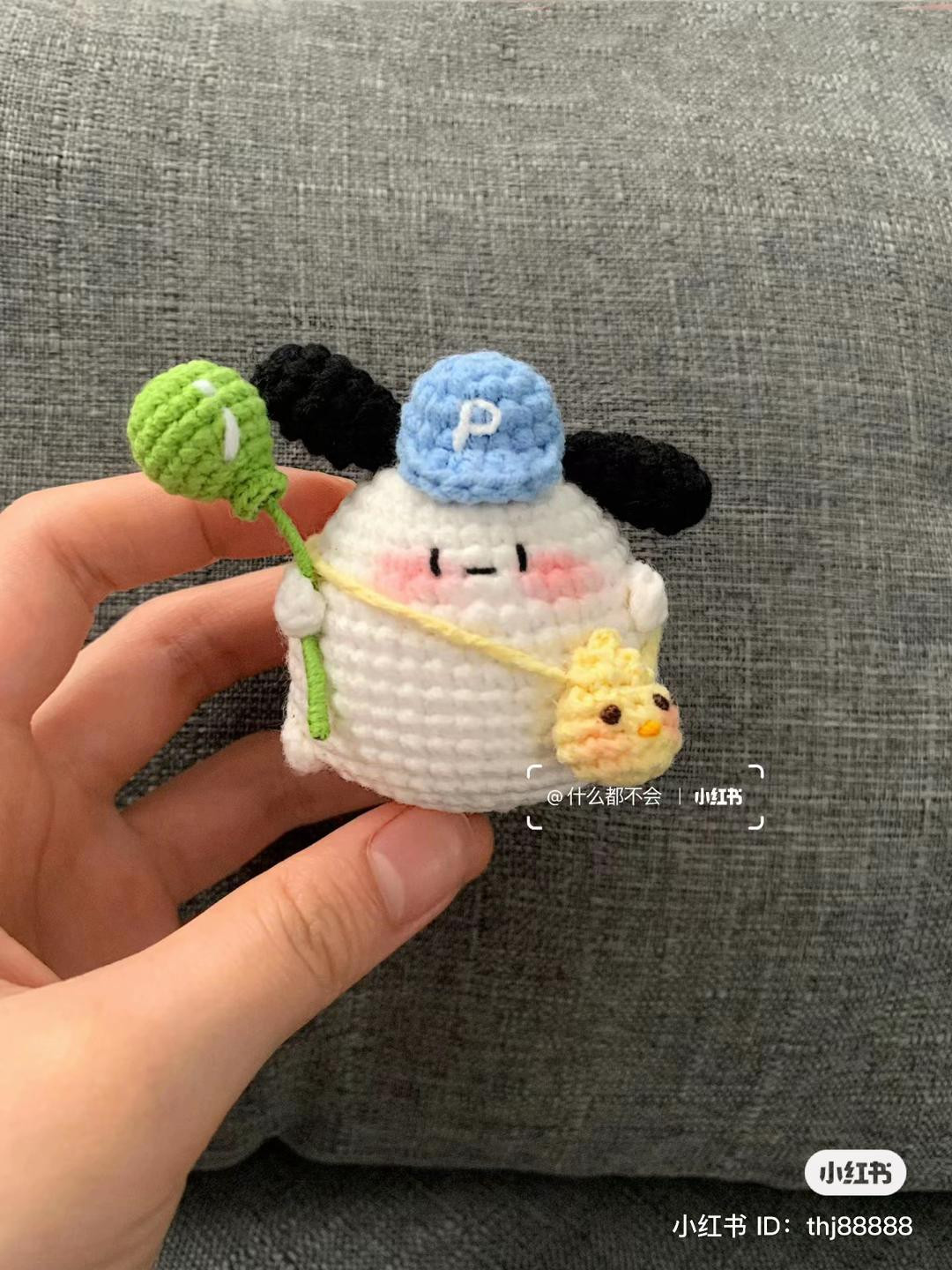Crochet Chart: Cute Chubby Pochacco Amigurumi with Balloon and Rice Bowl Pattern