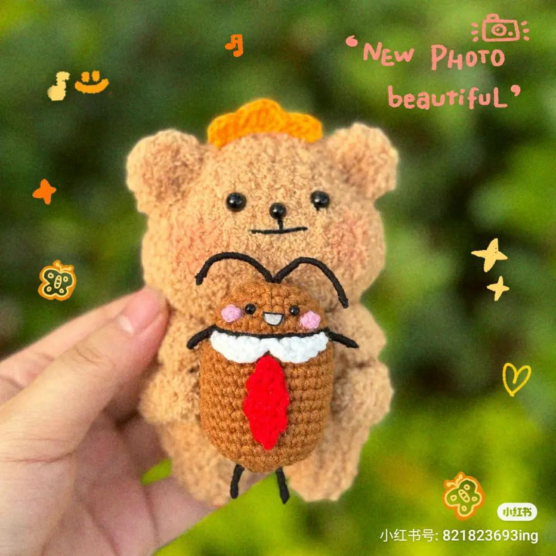 Crochet Chart: Cute Little Bear Holding a Cockroach Amigurumi Pattern