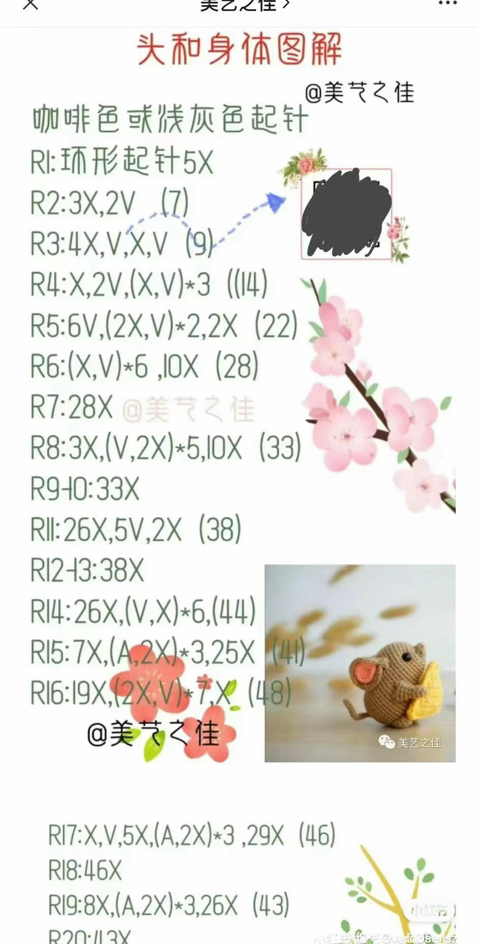 Crochet Chart: Cute Mouse with Corn and Watermelon Amigurumi Pattern