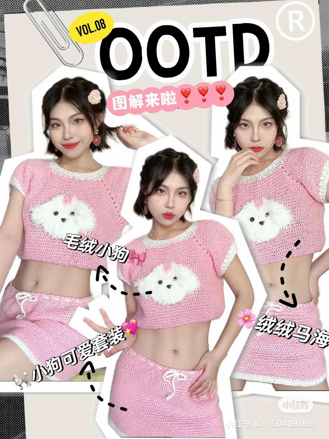 Crochet Chart: Cute Pink Puppy Dog Crop Top and Skirt Set