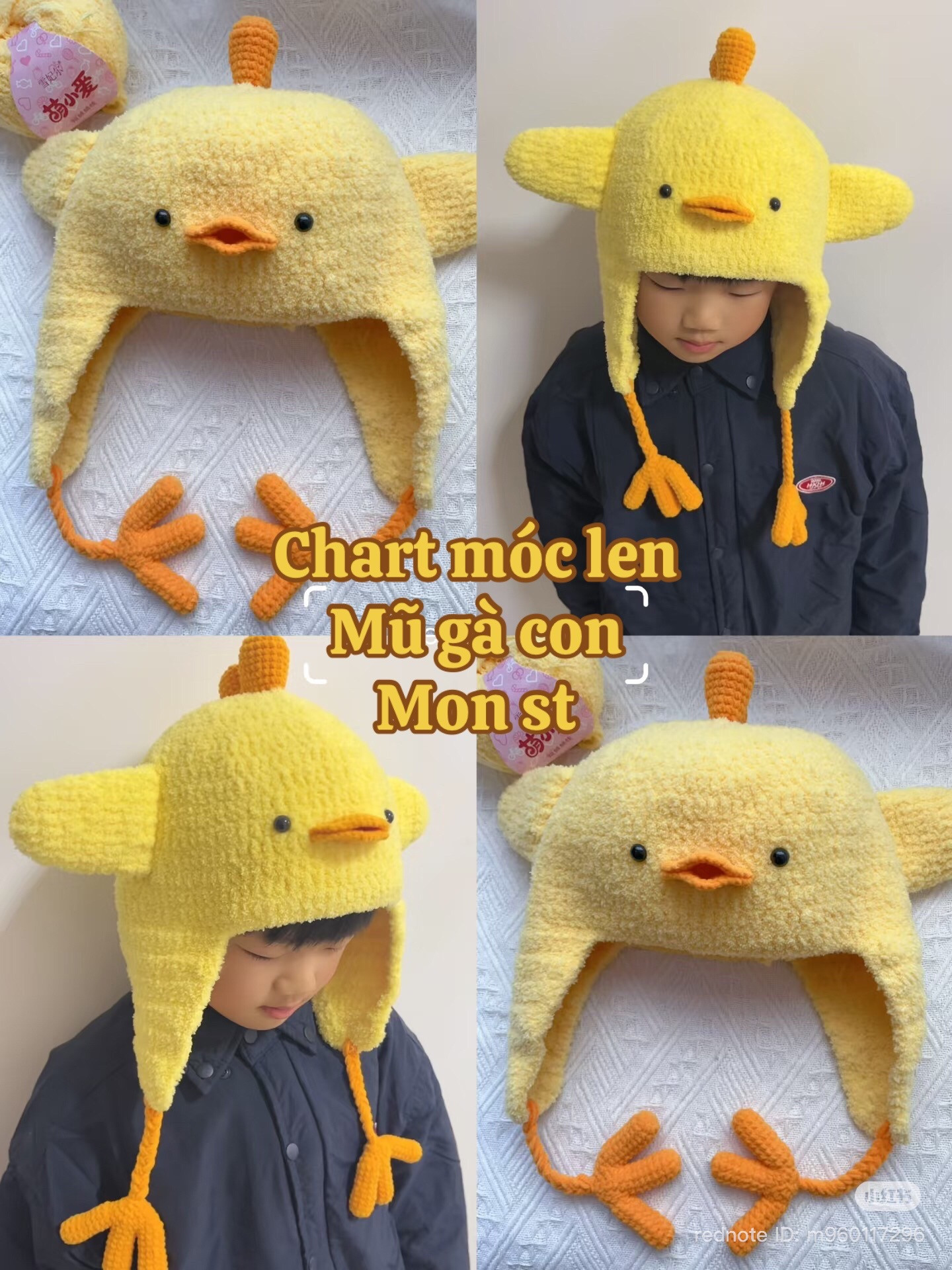 Crochet Chart: Cute Yellow Chick Hat with Feet Tassels