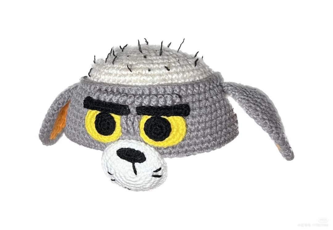 Crochet Chart for Bald Tom Cat Hat with Gray and White Yarn