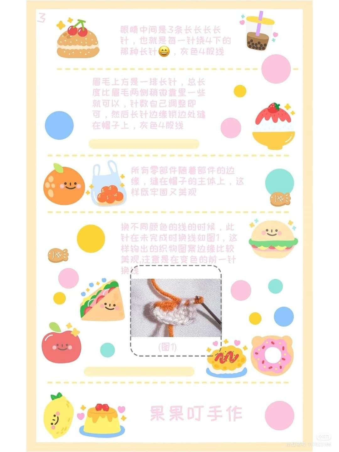 Crochet Chart for Bald Tom Cat Hat with Gray and White Yarn