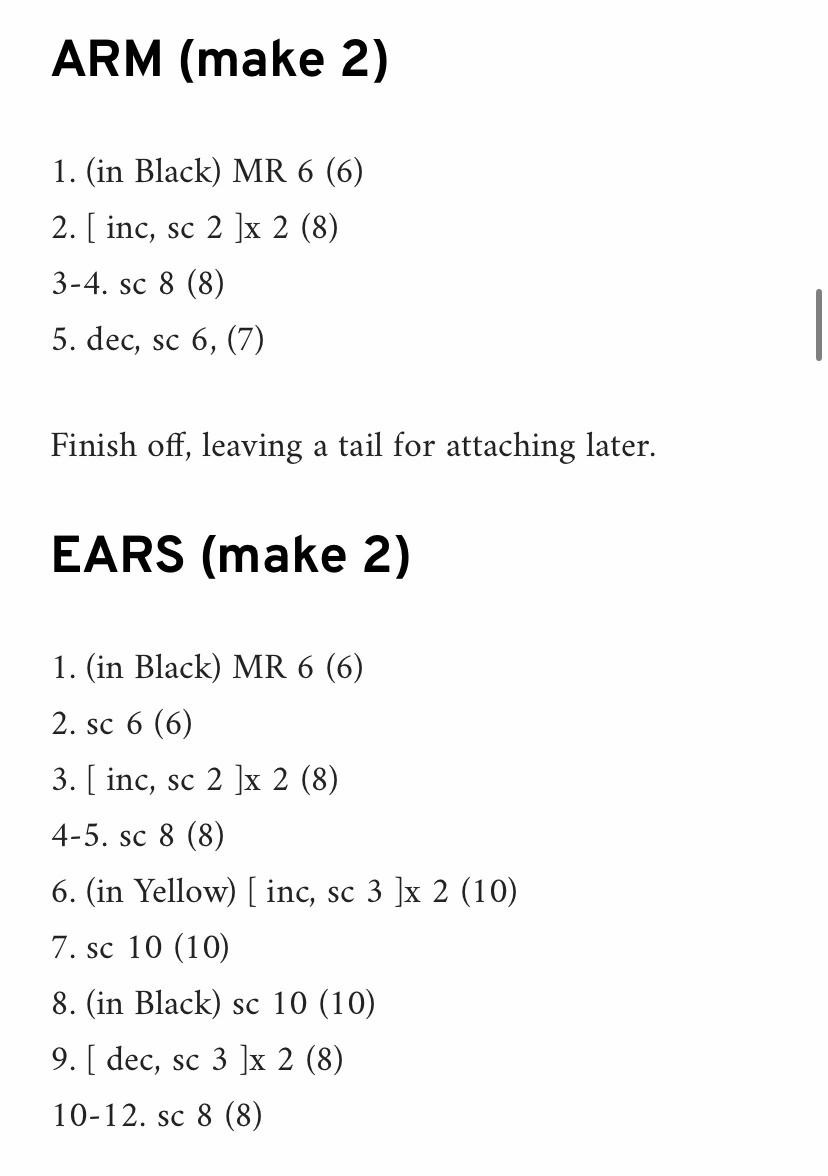 Crochet Chart for Black and Yellow Pikachu Amigurumi Doll