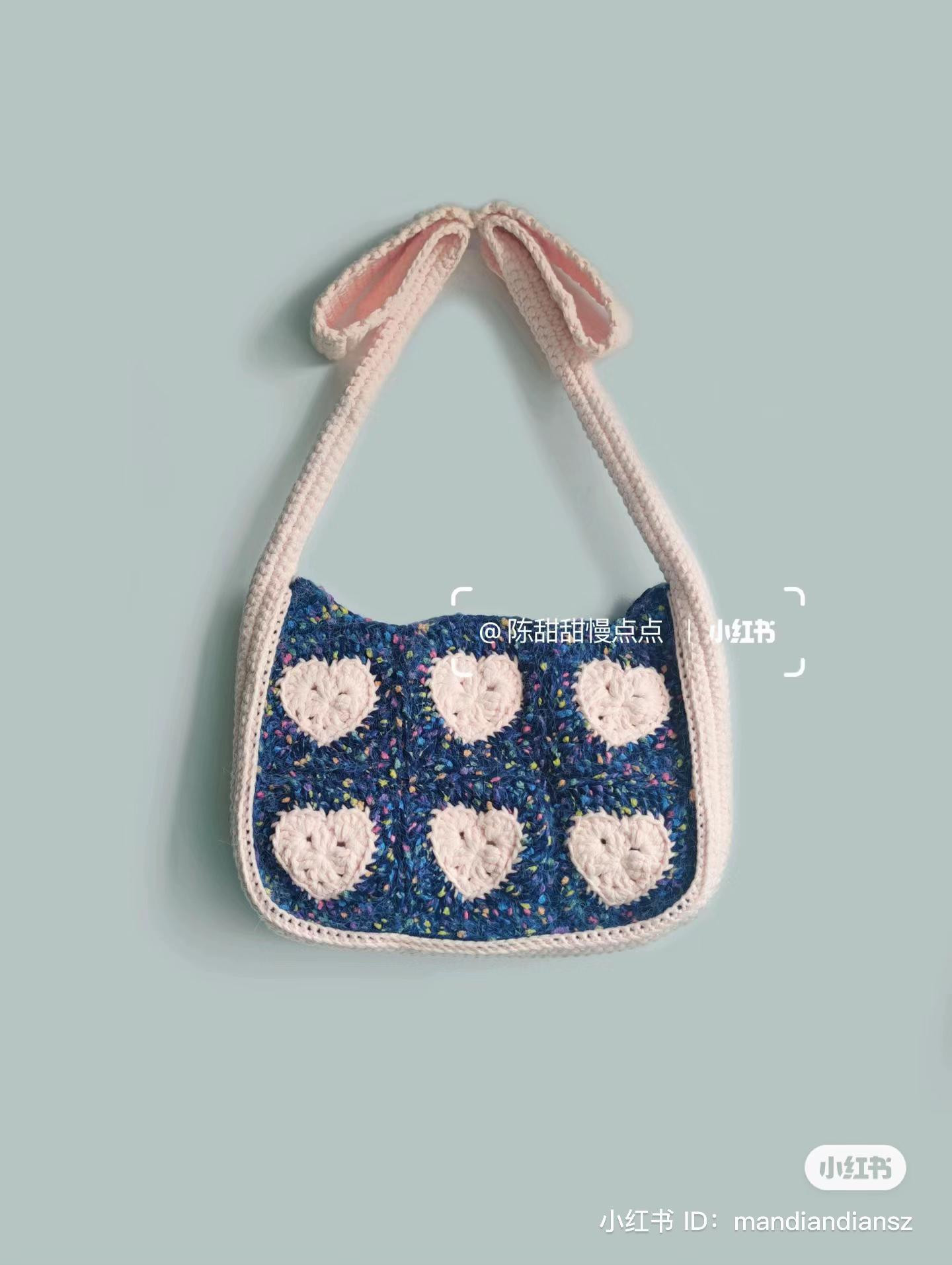 Crochet Chart for Blue and Pink Heart Pattern Bag
