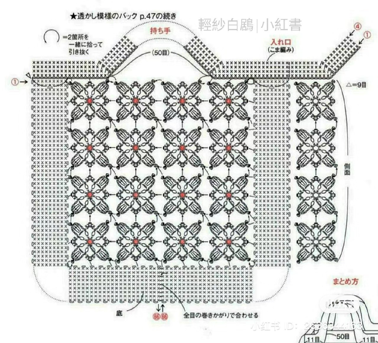 Crochet Chart for Blue Floral Mesh Bag Pattern