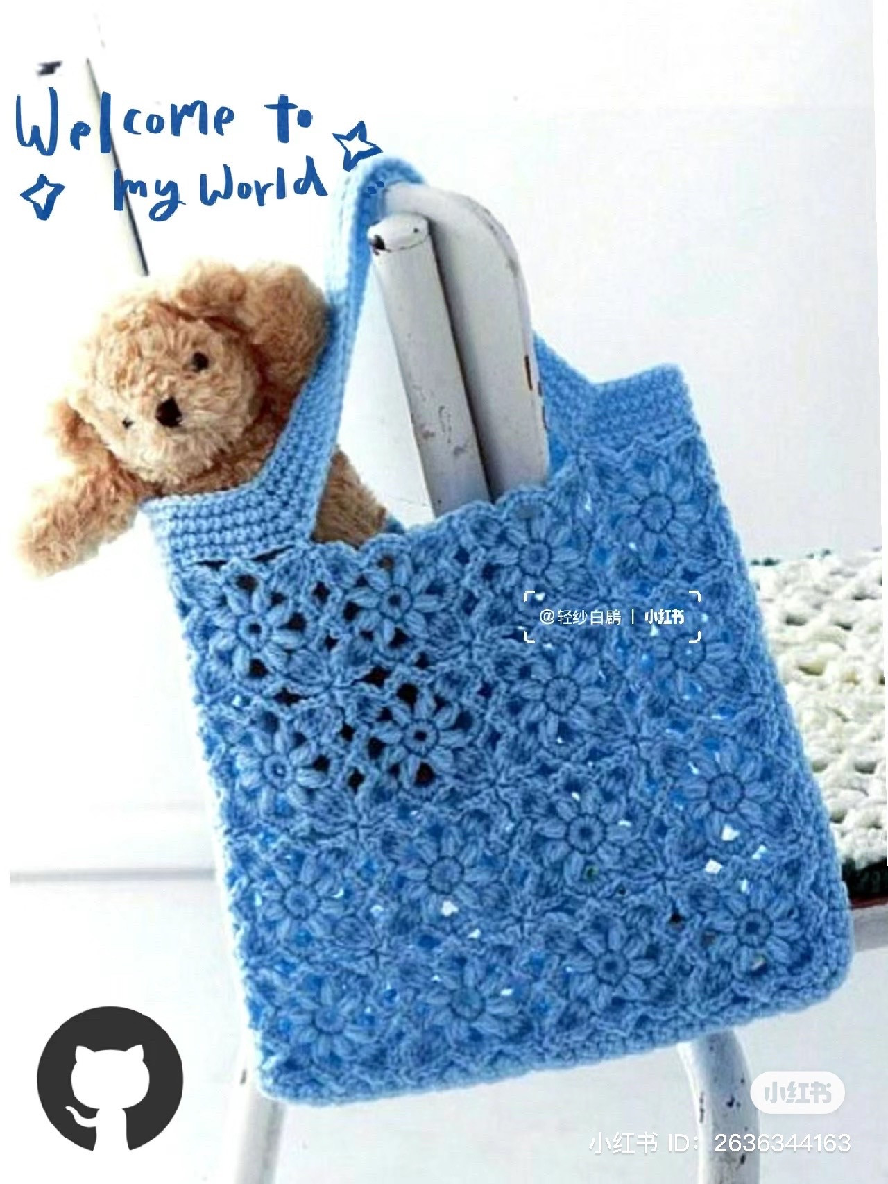 Crochet Chart for Blue Floral Mesh Bag Pattern