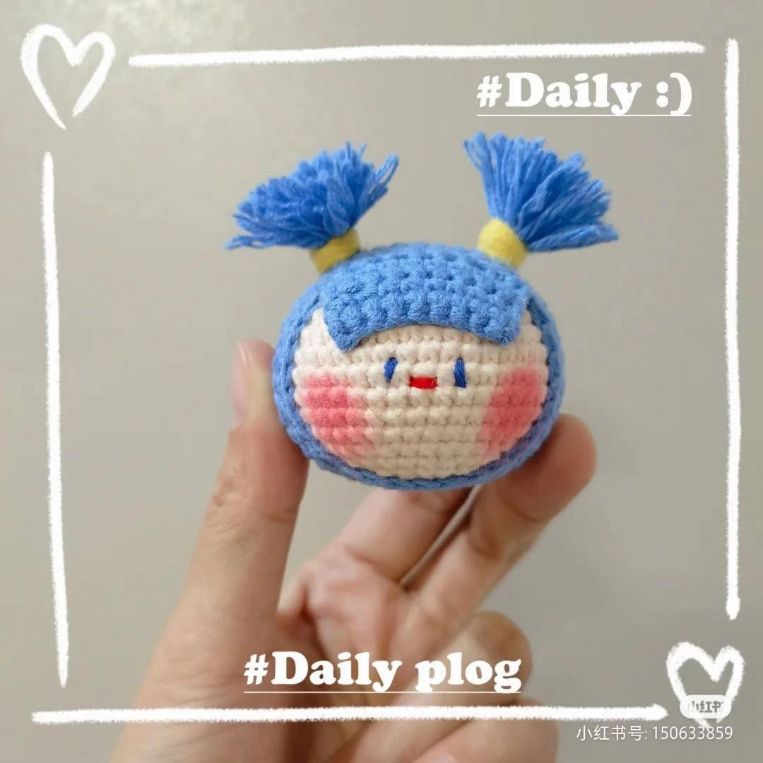 Crochet chart for blue-haired round amigurumi doll head and bangs