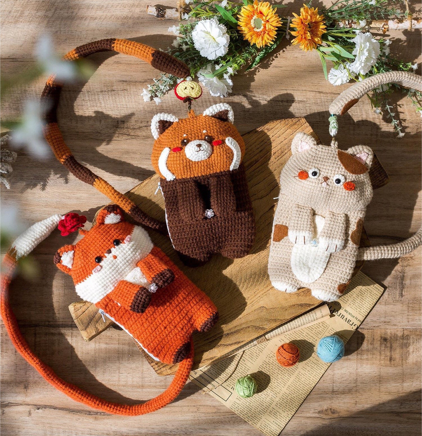 Crochet Chart for Cute Animal Crossbody Bags: Fox, Red Panda, and Cat