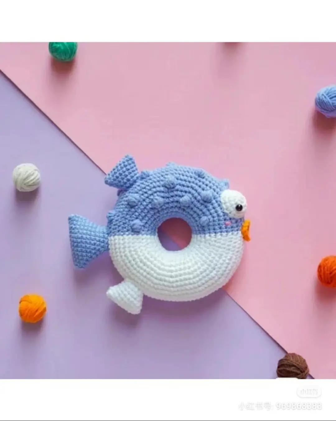 Crochet Chart for Cute Blue and White Donut Pufferfish Amigurumi with Step-by-Step Instructions