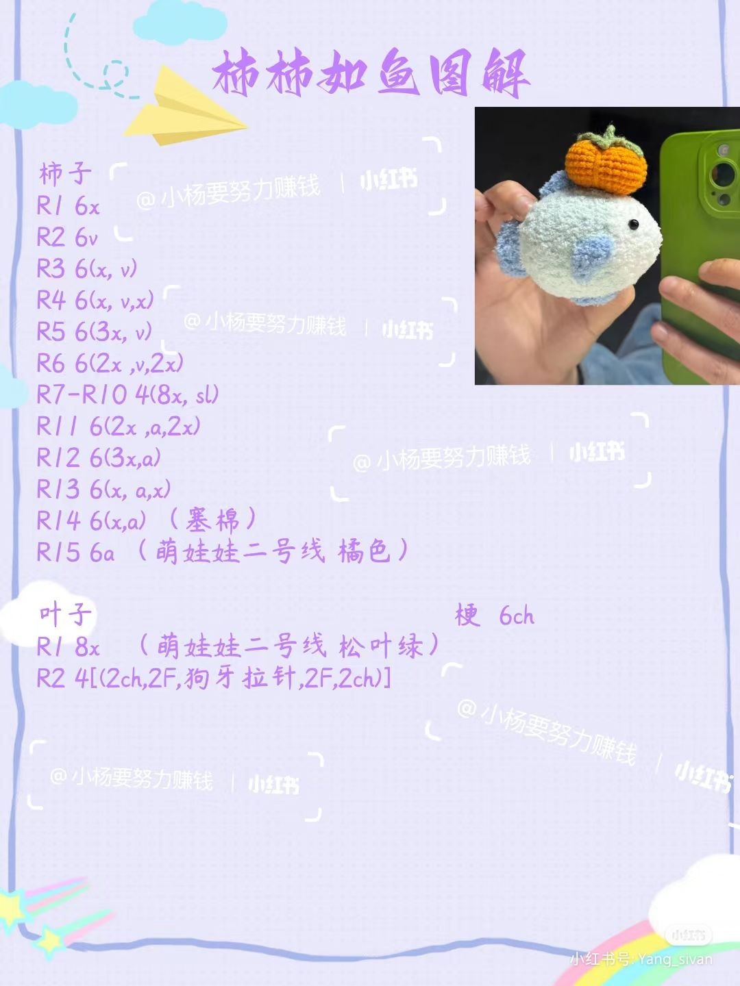 Crochet Chart for Cute Blue Fish with Persimmon Hat