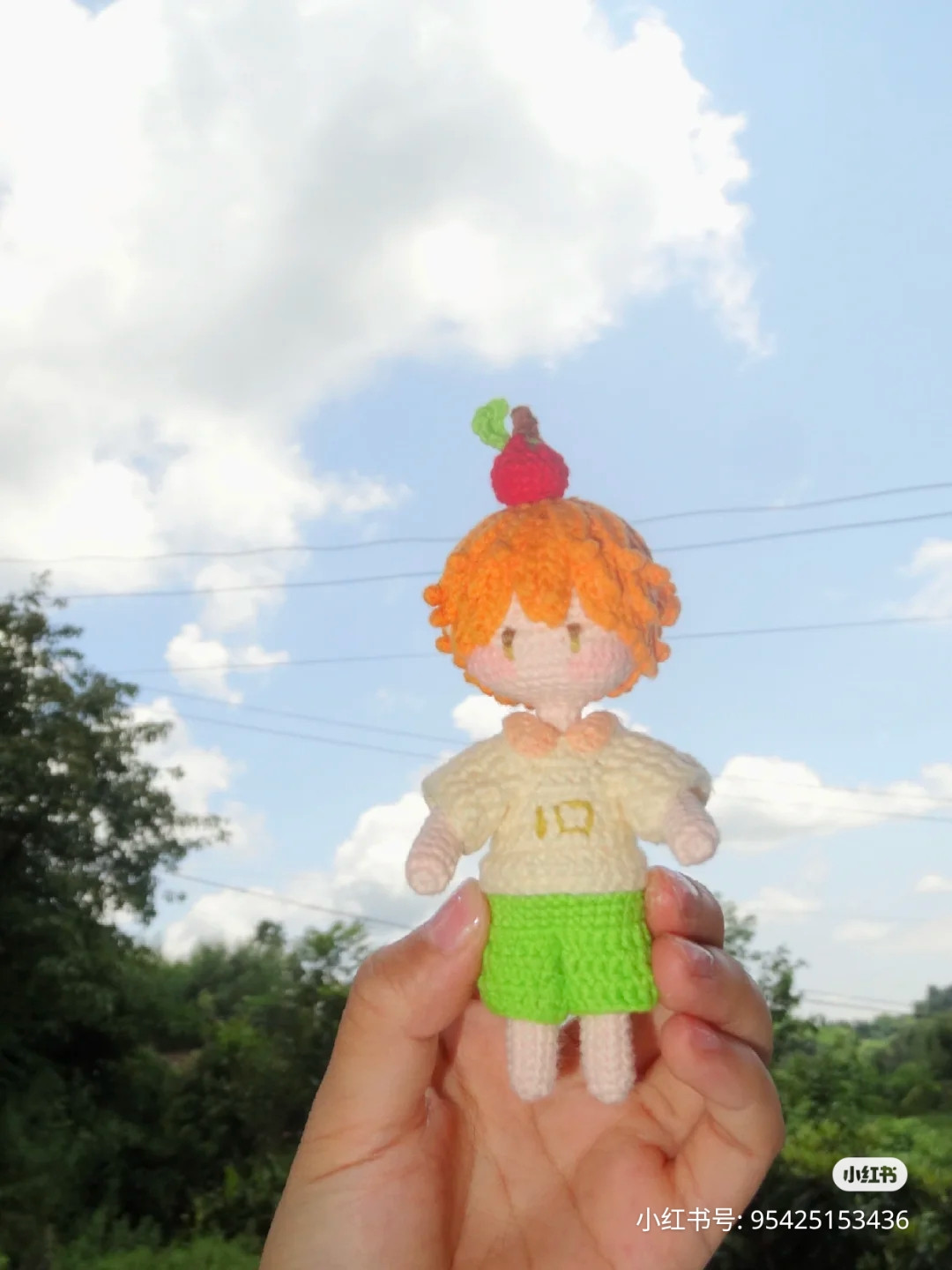 Crochet Chart for Cute Boy Doll with Orange Hair and Apple Top