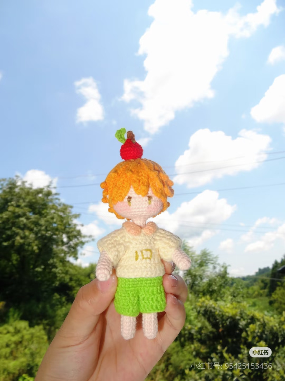 Crochet Chart for Cute Boy Doll with Orange Hair and Apple Top