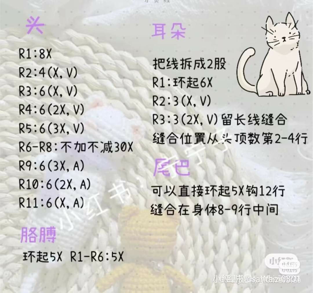 Crochet Chart for Cute Cat and Fish Keychains