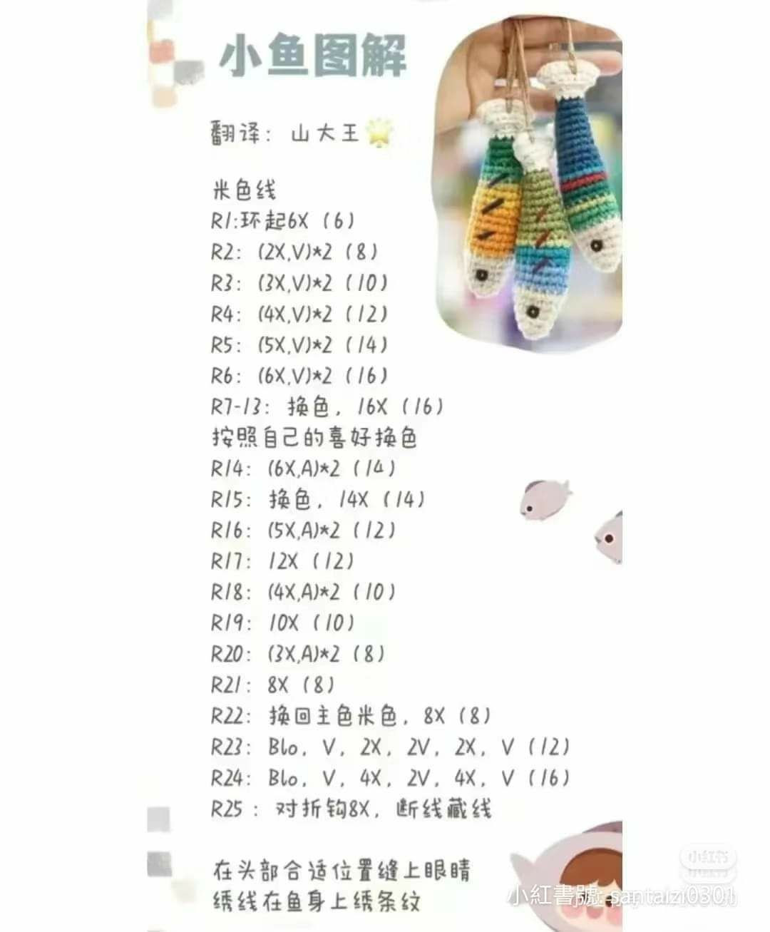 Crochet Chart for Cute Cat and Fish Keychains