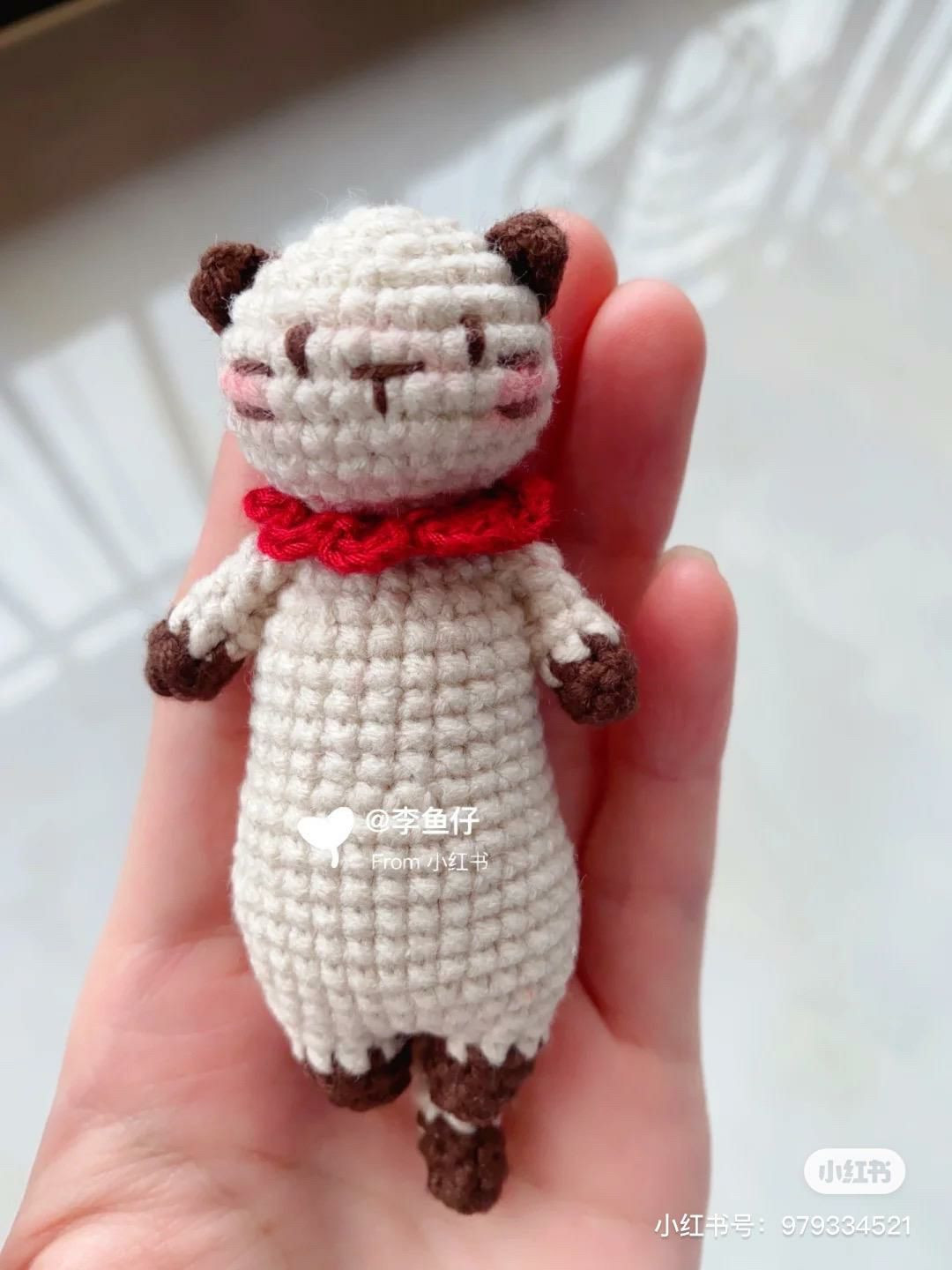 Crochet Chart for Cute Cream and Brown Cat Doll with Red Scarf