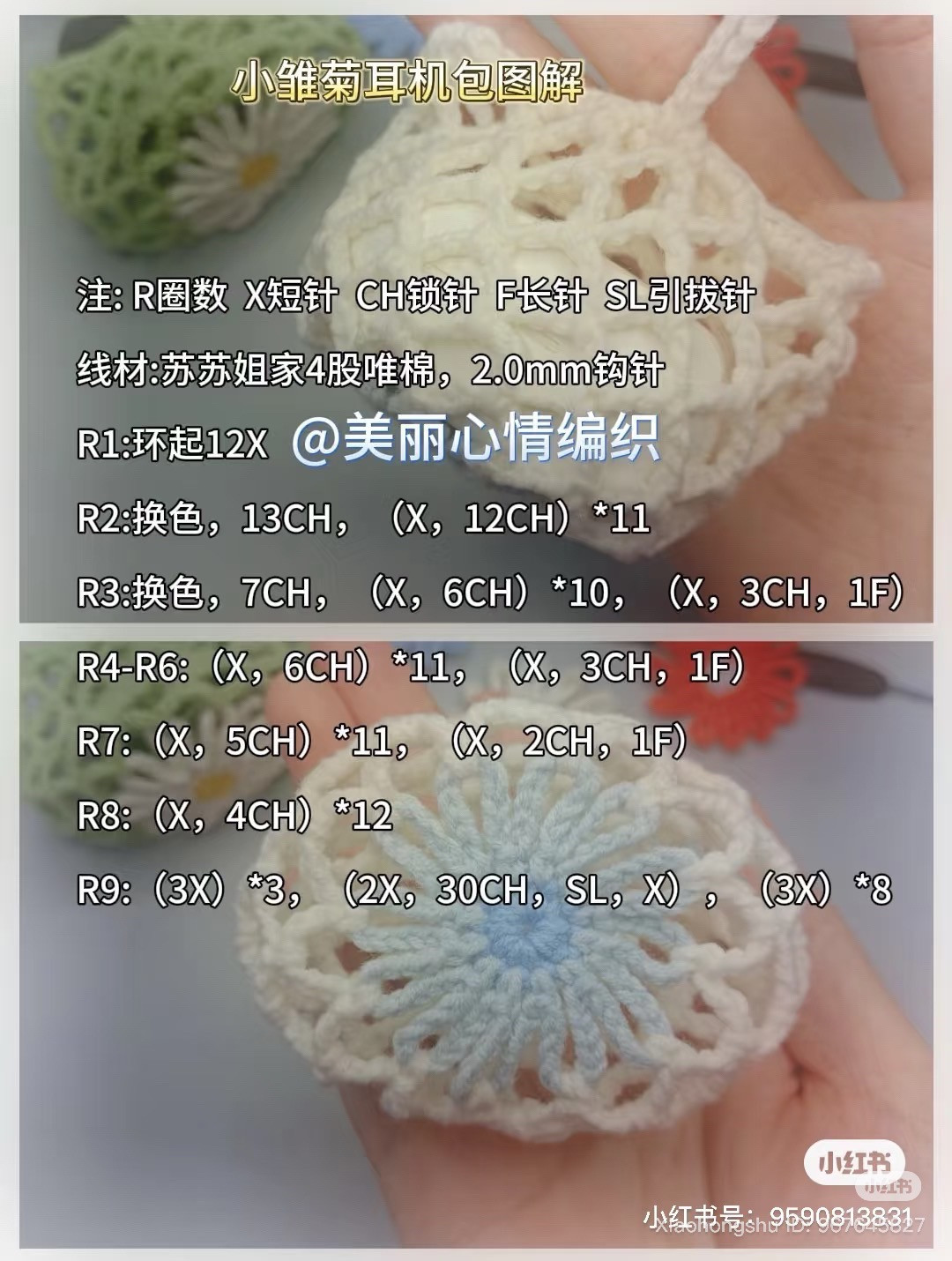 Crochet Chart for Cute Daisy and Rose Headphone Cases