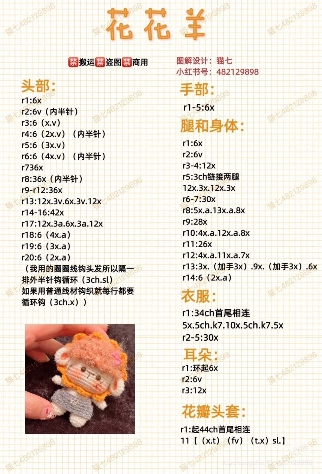 Crochet Chart for Cute Fluffy Sheep Amigurumi Doll with Gray Dress