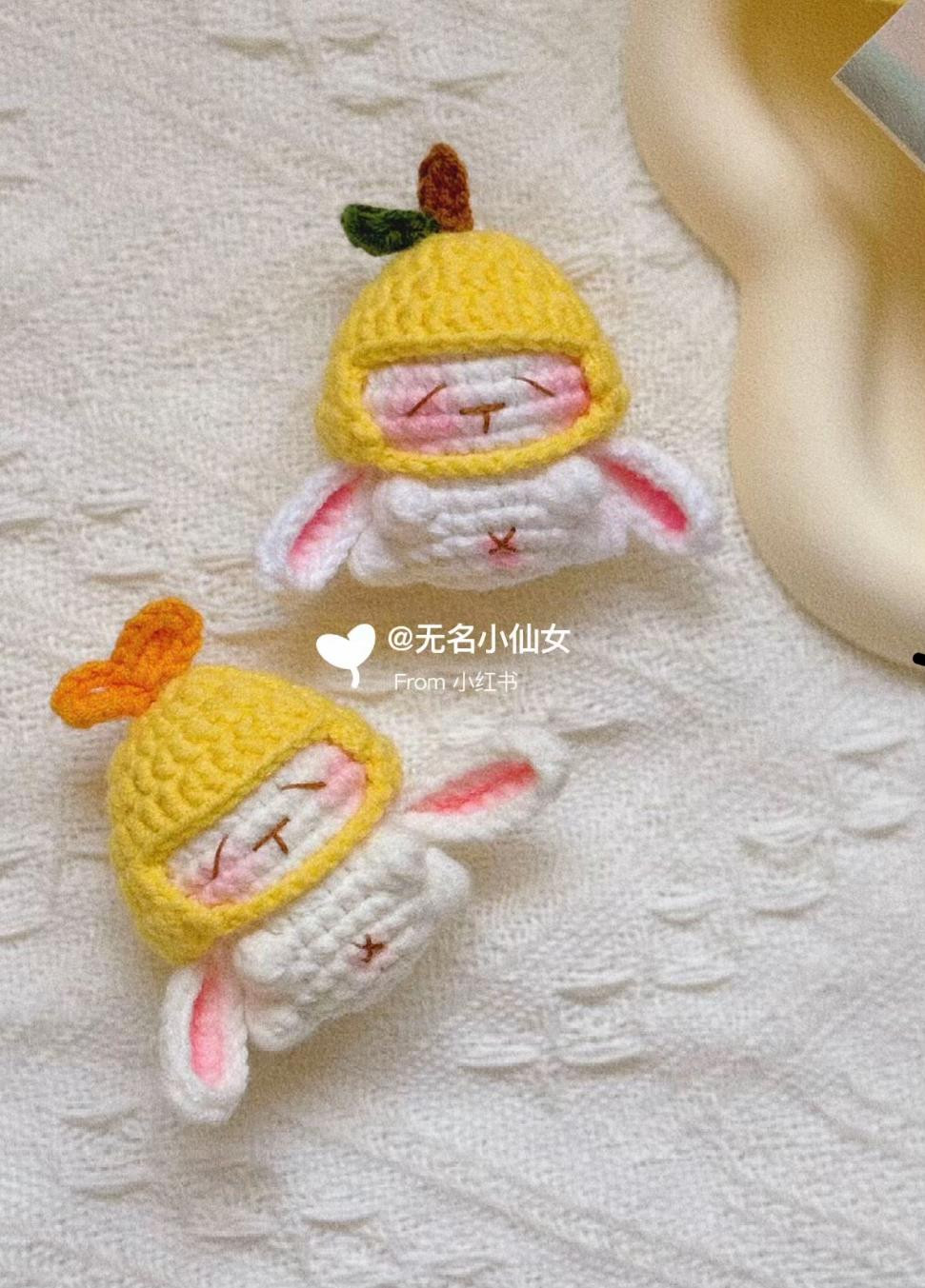 Crochet Chart for Cute Fried Shrimp Bunny Doll with Yellow Pear Hood