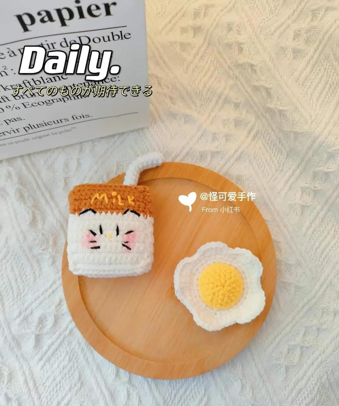 Crochet Chart for Cute Kitty Milk Carton and Fried Egg Keychains