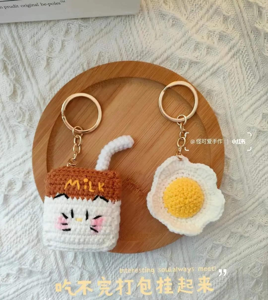 Crochet Chart for Cute Kitty Milk Carton and Fried Egg Keychains