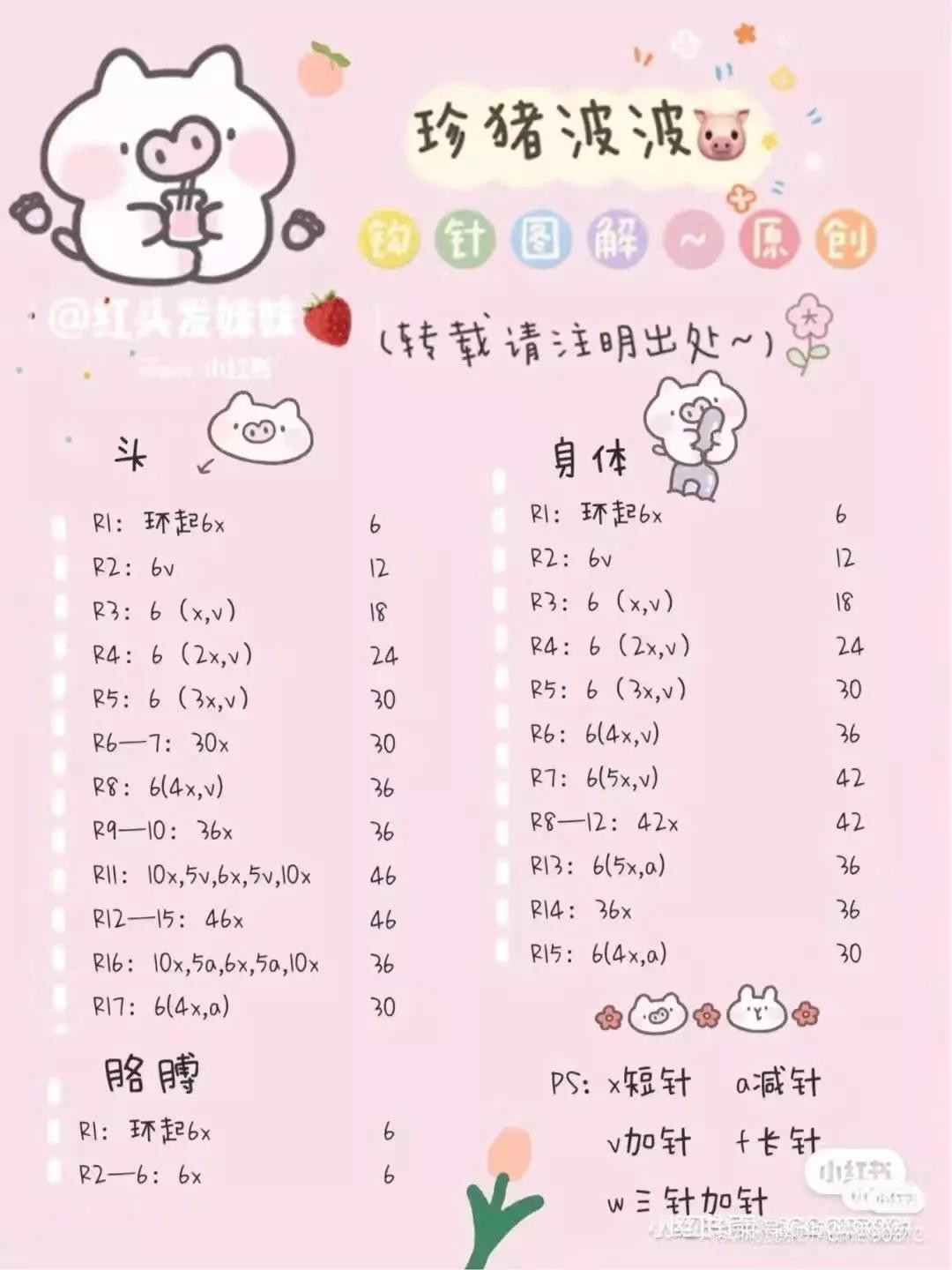 Crochet Chart for Cute Pink Pig Amigurumi Doll