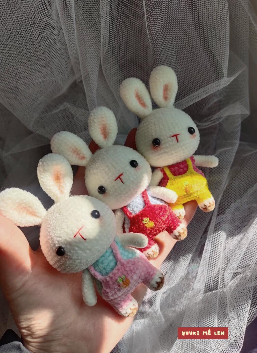 Crochet Chart for Cute White Bunny Doll with Colorful Overalls