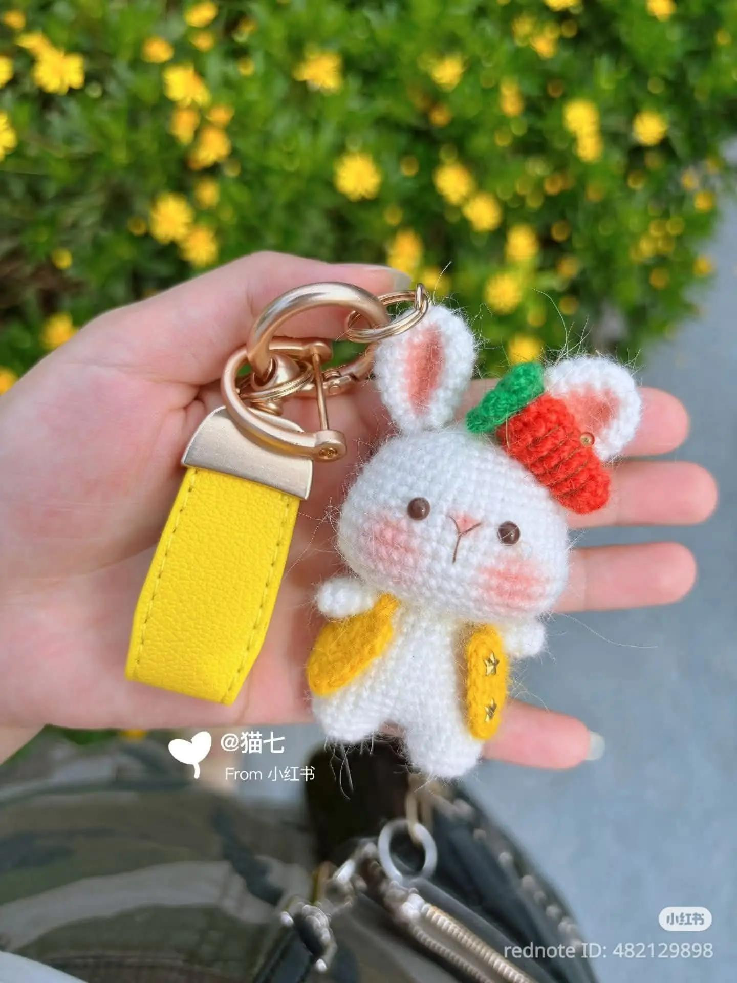 Crochet Chart for Cute White Rabbit Keychain with Carrot