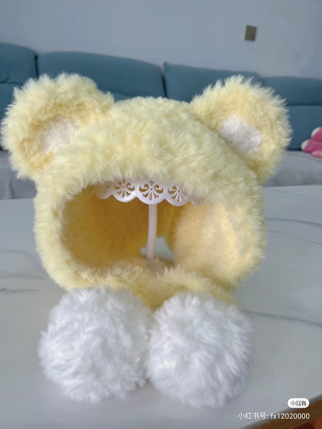 Crochet Chart for Cute Yellow Bear Hat with Ears and Pom Poms