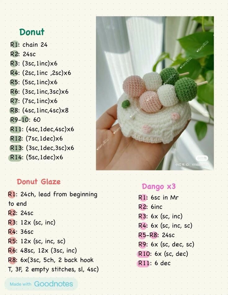 Crochet Chart for Donut with Dango Toppings