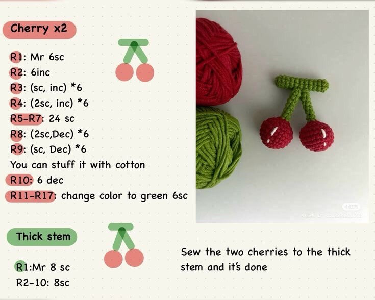 Crochet Chart for Donut with Dango Toppings