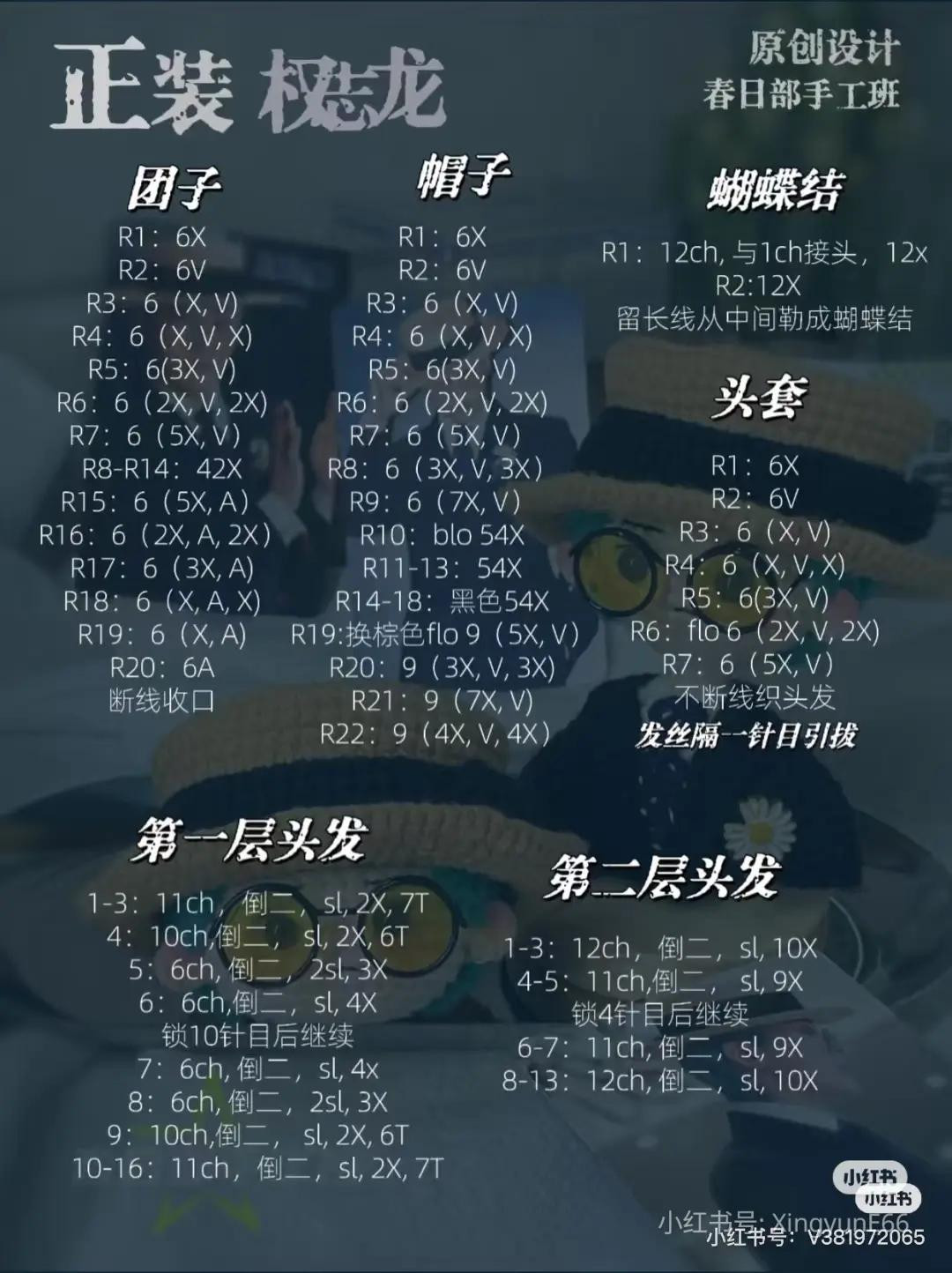 Crochet Chart for G-Dragon Doll with Bowler Hat and Glasses