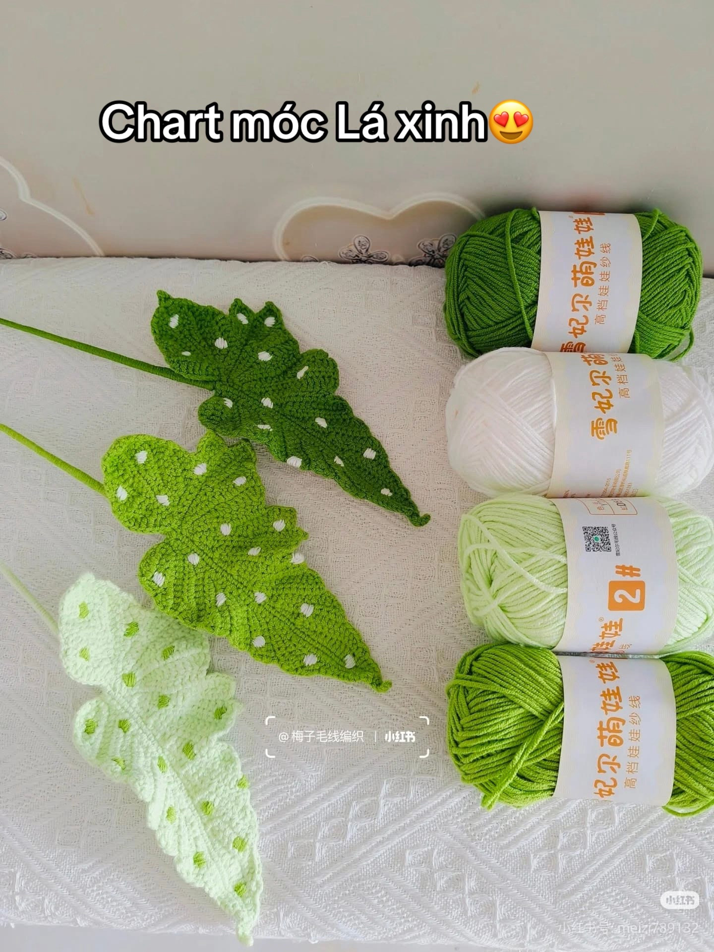 Crochet Chart for Green Variegated Leaves with White Spots