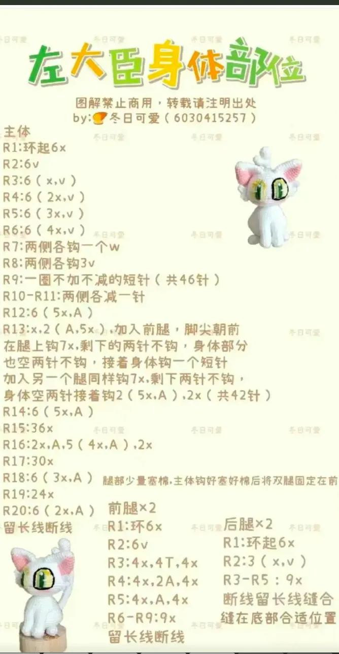 Crochet Chart for Left Minister Cat Doll Body and Head