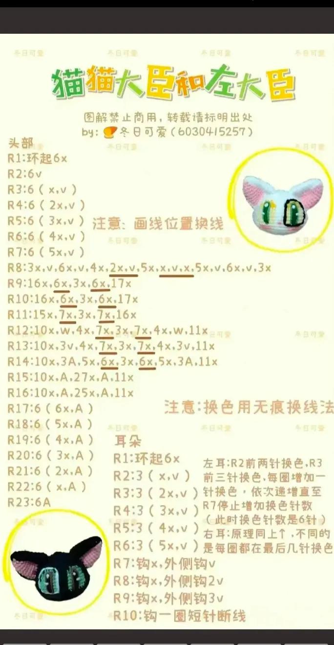 Crochet Chart for Left Minister Cat Doll Body and Head