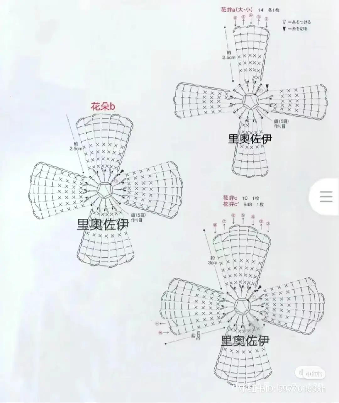Crochet chart for Mao Liang flower with basic stitches