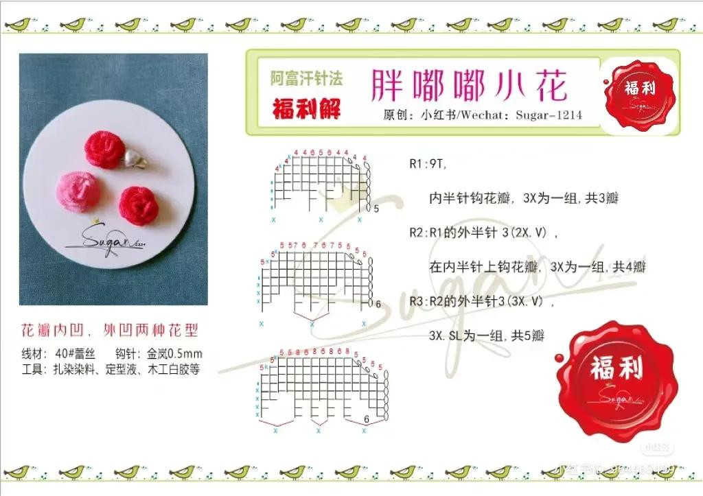 Crochet Chart for Mini Afghan Stitch Rose Flower Clip