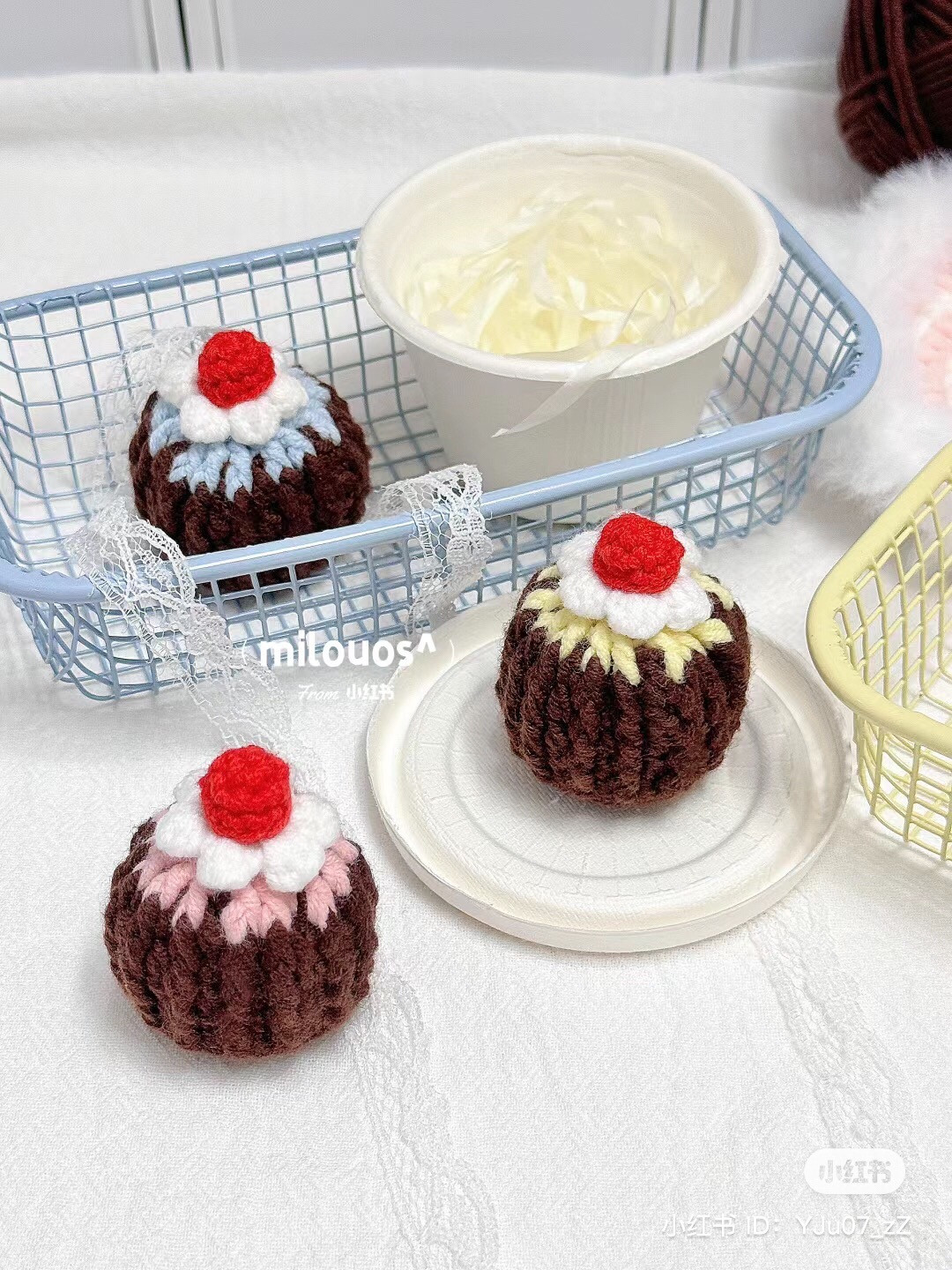 Crochet Chart for Mini Canelé Cake Doll with Strawberry and Cream Topping