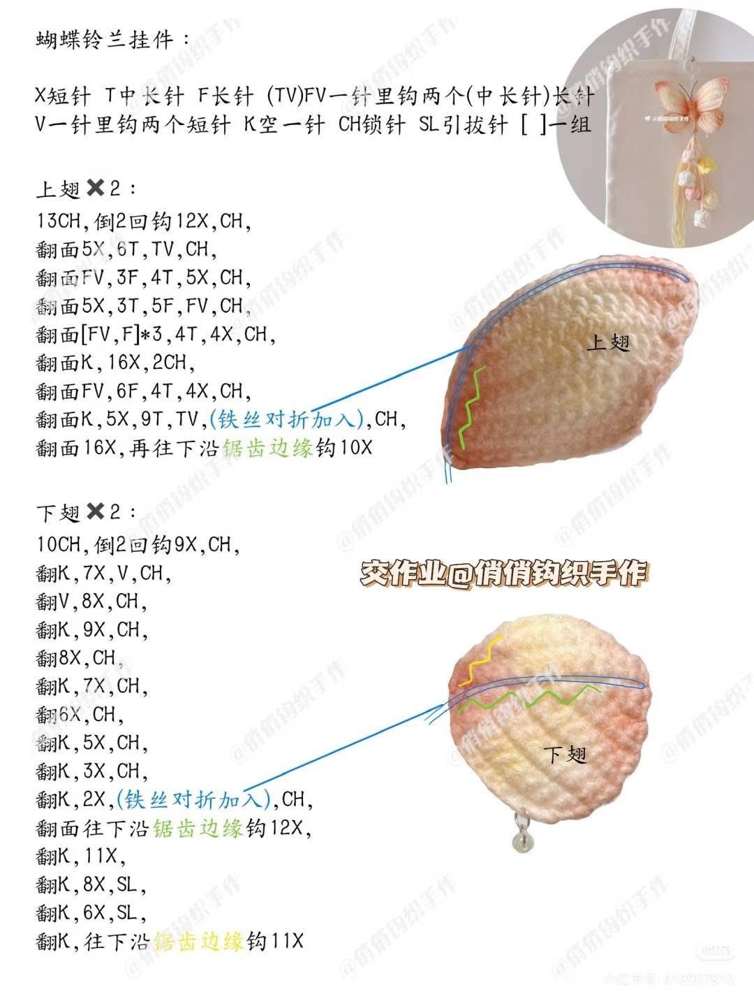 Crochet Chart for Pastel Butterfly and Lily of the Valley Bag Charm