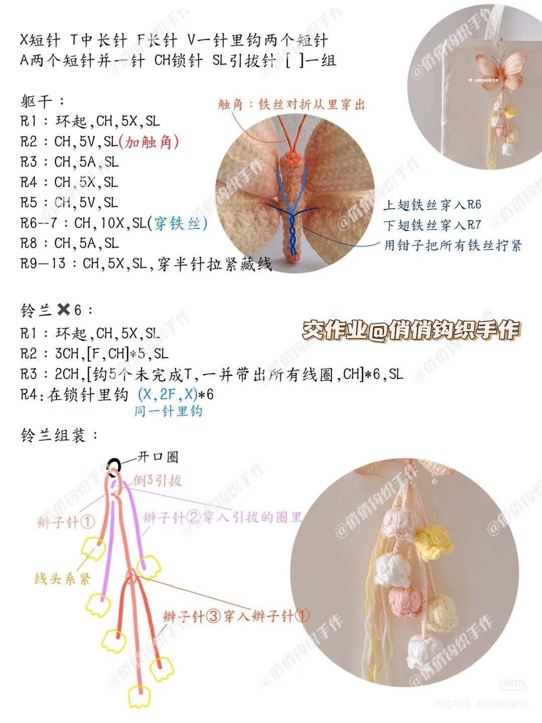 Crochet Chart for Pastel Butterfly and Lily of the Valley Bag Charm