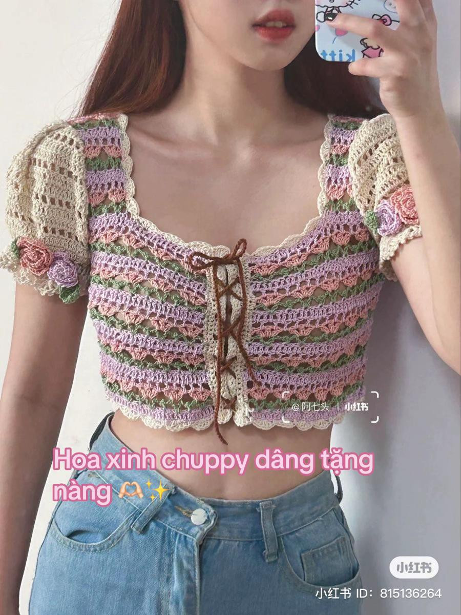 Crochet Chart for Pastel Floral Top with Puff Sleeves