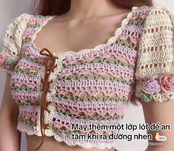 Crochet Chart for Pastel Floral Top with Puff Sleeves