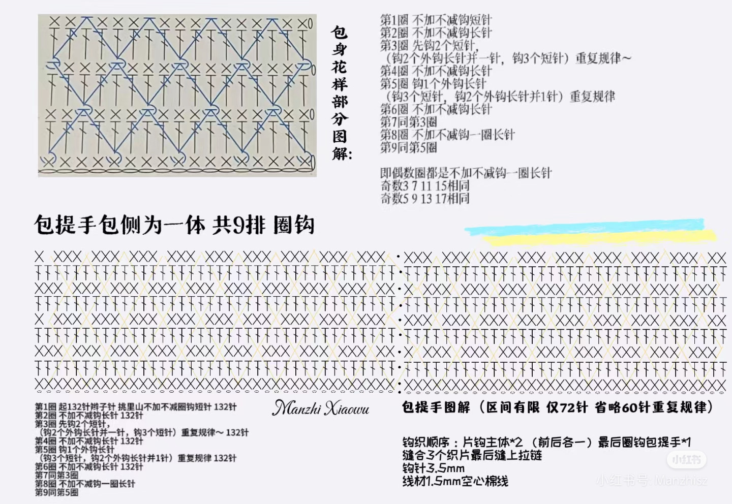 Crochet Chart for Purple Diamond Moon Bag with Pearl Charm