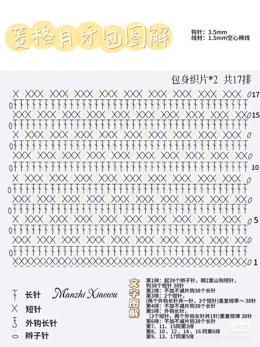 Crochet Chart for Purple Diamond Pattern Crescent Moon Bag