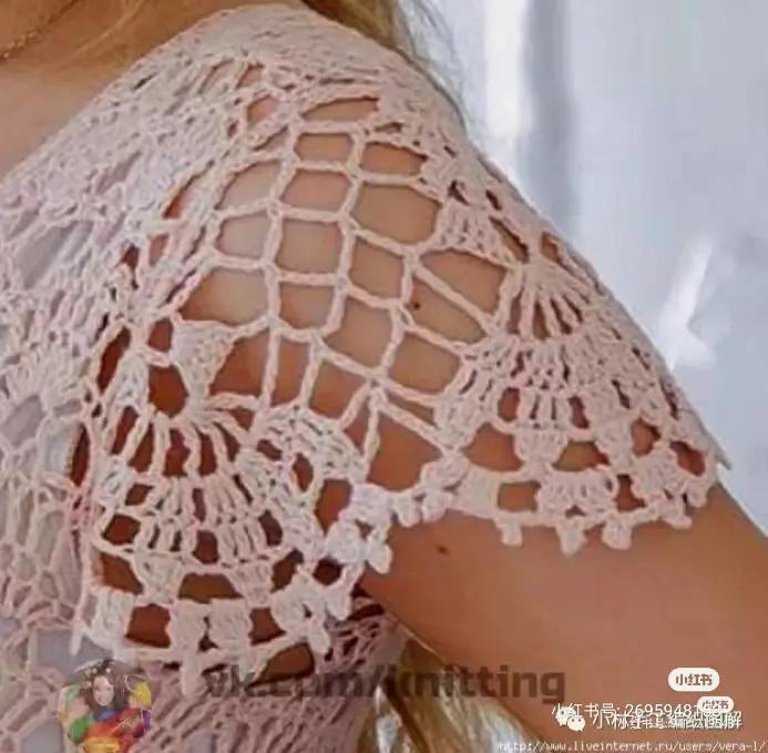 Crochet chart for red openwork top and pastel rainbow dress with detailed pattern symbols